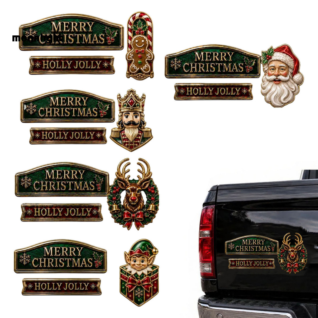 3pcs Christmas Car Emblem Metal Badge Set – Santa Reindeer Snowman Decorative Stickers for Suv Truck Auto Exterior Acc