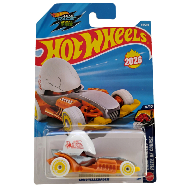 Miniatura Hot Wheels Eggshellerracer (a corrida do ovo na colher)- LET´S RACE - ATTACK OF THE T-REX
