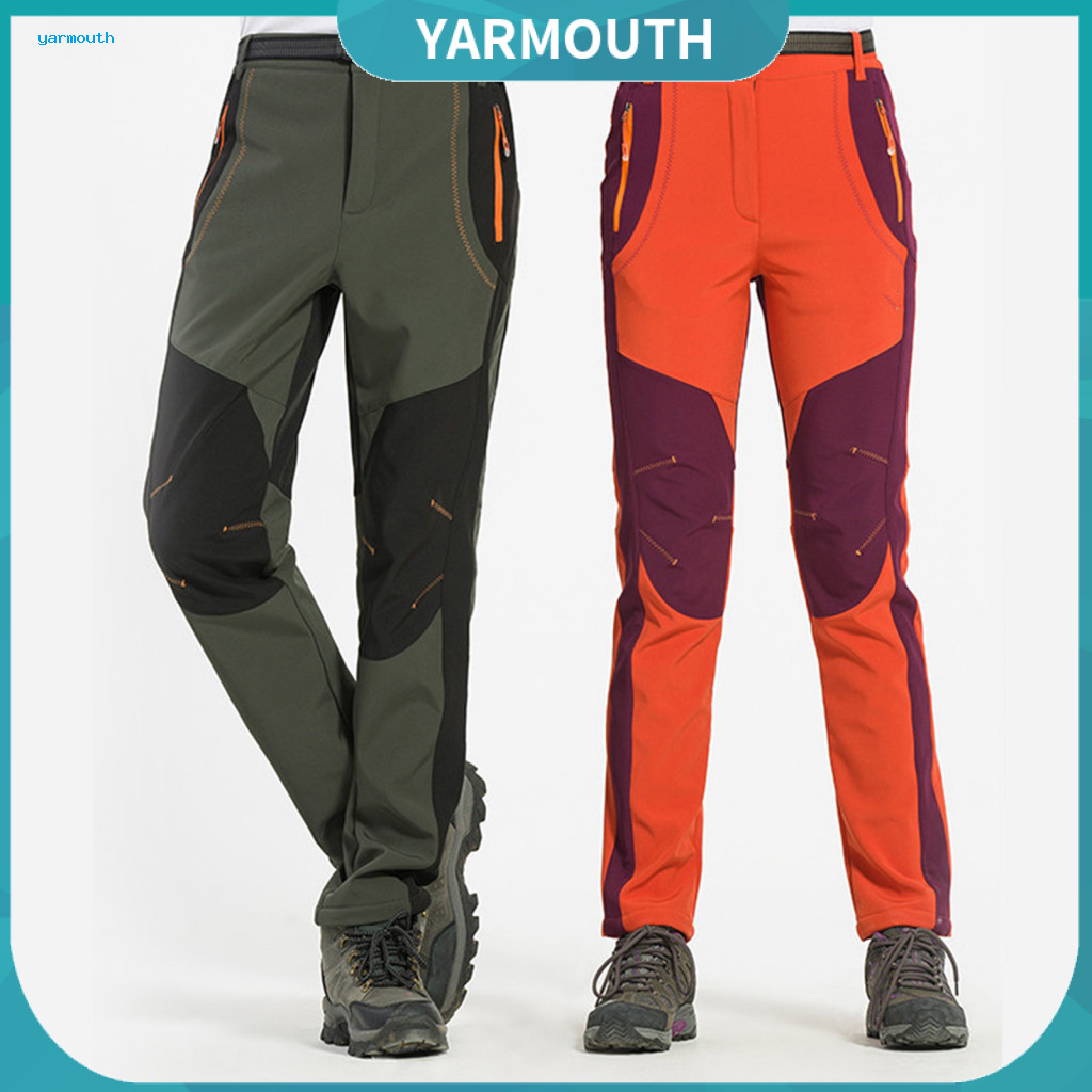 Climbing Trousers Elastic Waist Outdoor Pants Men's Hiking Zipper Fly Sporty with Pockets Patchwork Color Thick for Warm