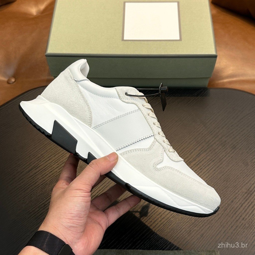 XHQK Men's retro running shoes with suede and nylon fabric patchwork Wide white stripe geometric thick-soled casual snea