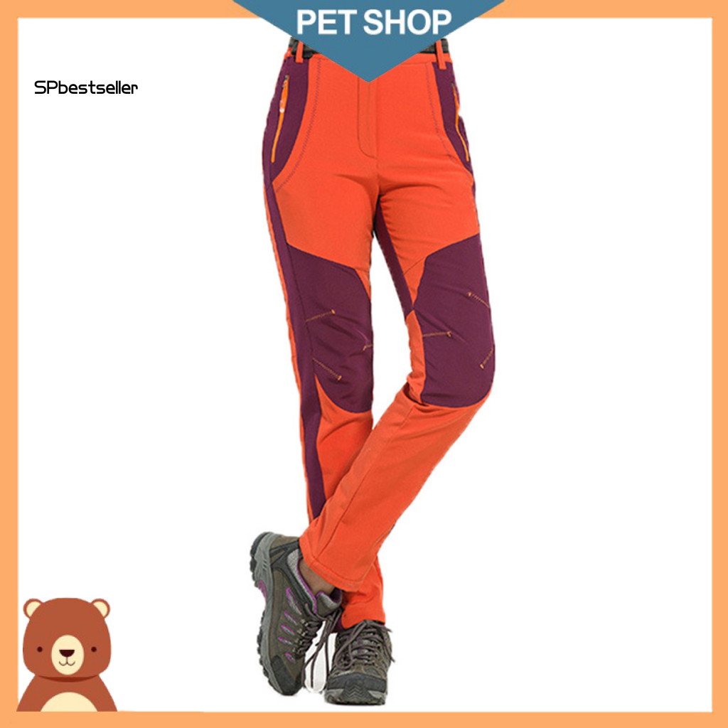 Elastic Waist Outdoor Pants Climbing Trousers Men's Hiking Zipper Fly Sporty with Pockets Patchwork Color Thick for Warm