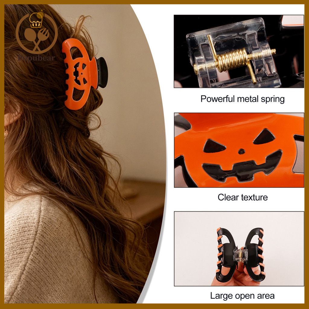 Black and Orange Hair Claw Halloween Pumpkin Clip Hollow Design Strong Grip for Party Wear Shower Use – Stylish Durabl