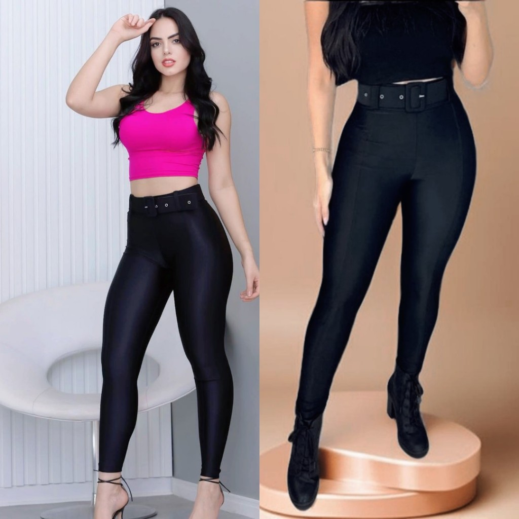 Calça montaria feminina com Cinto Estilo Skinny Cintura alta Efeito Lipo Tecido suplex power