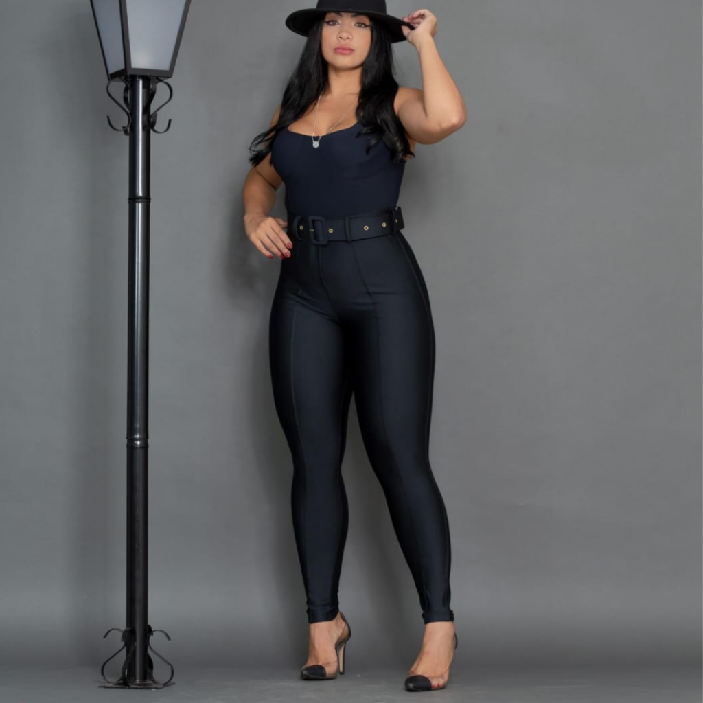 Calça Montaria Skinny Feminina Cintura Alta Com Cinto em Tecido Grosso Suplex Power