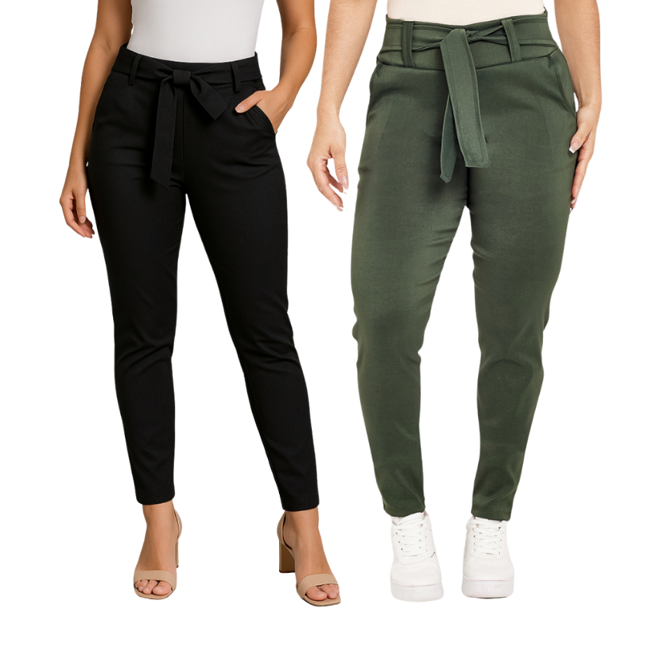 Kit 2 Calça Feminina Skinny Social Com Laço Tecido Bengaline Com Bolso 36 ao 44