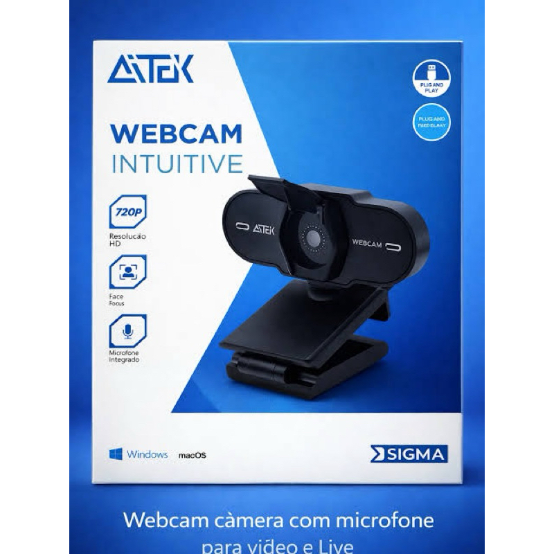 Webcam Aitek Intuitive 720p HD com Microfone Integrado e Plug & Play