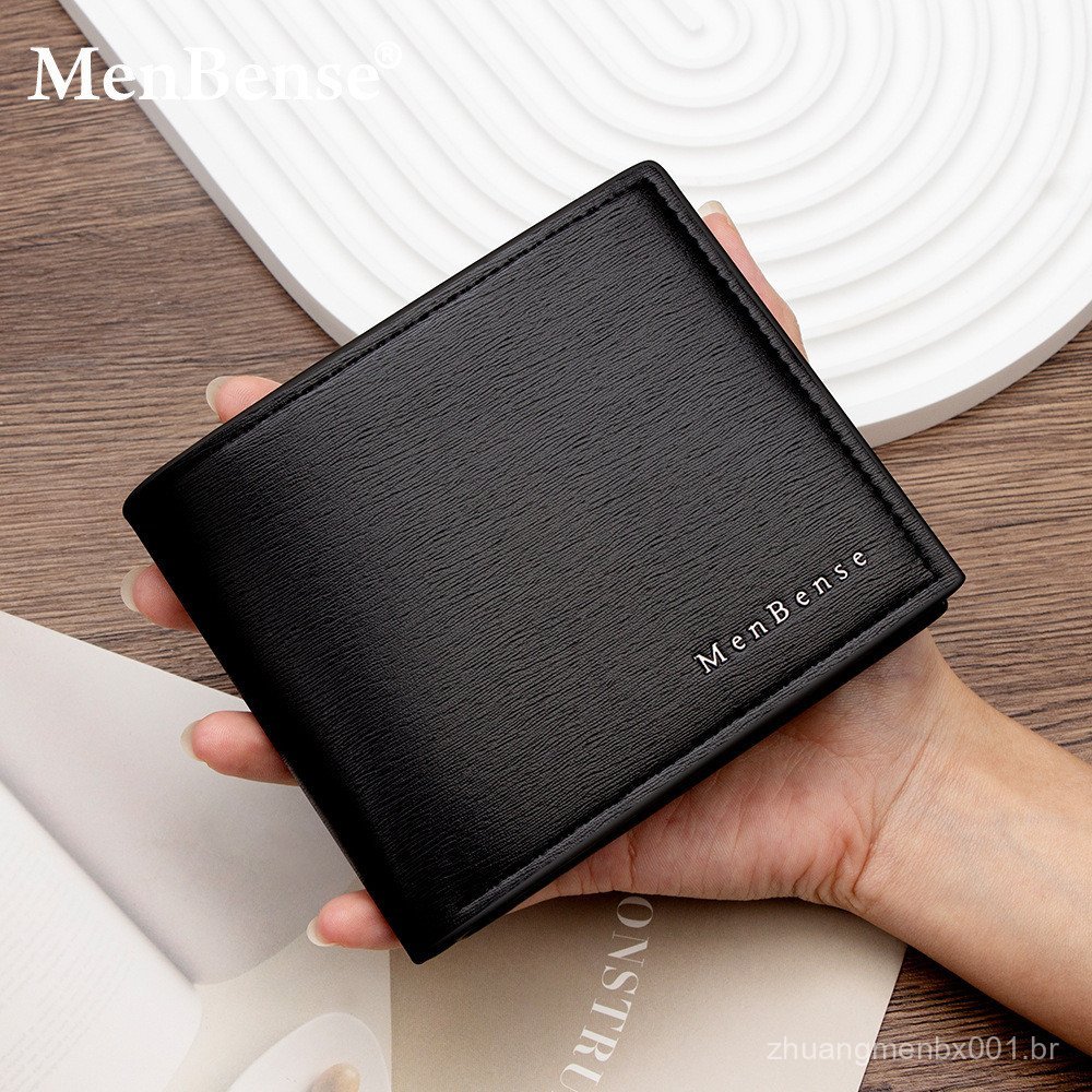 Carteira masculina de negócios de alta qualidade com textura de couro, estilo horizontal, com fecho articulado, múltiplo