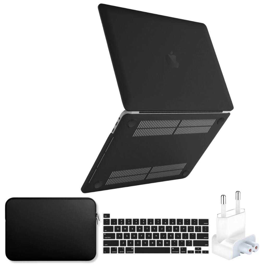 Capa Para MacBook Pro 13 Pol Touch Bar M1 M2 A2338 +Bag +Protetor Teclado +Plug - Preto Fosco