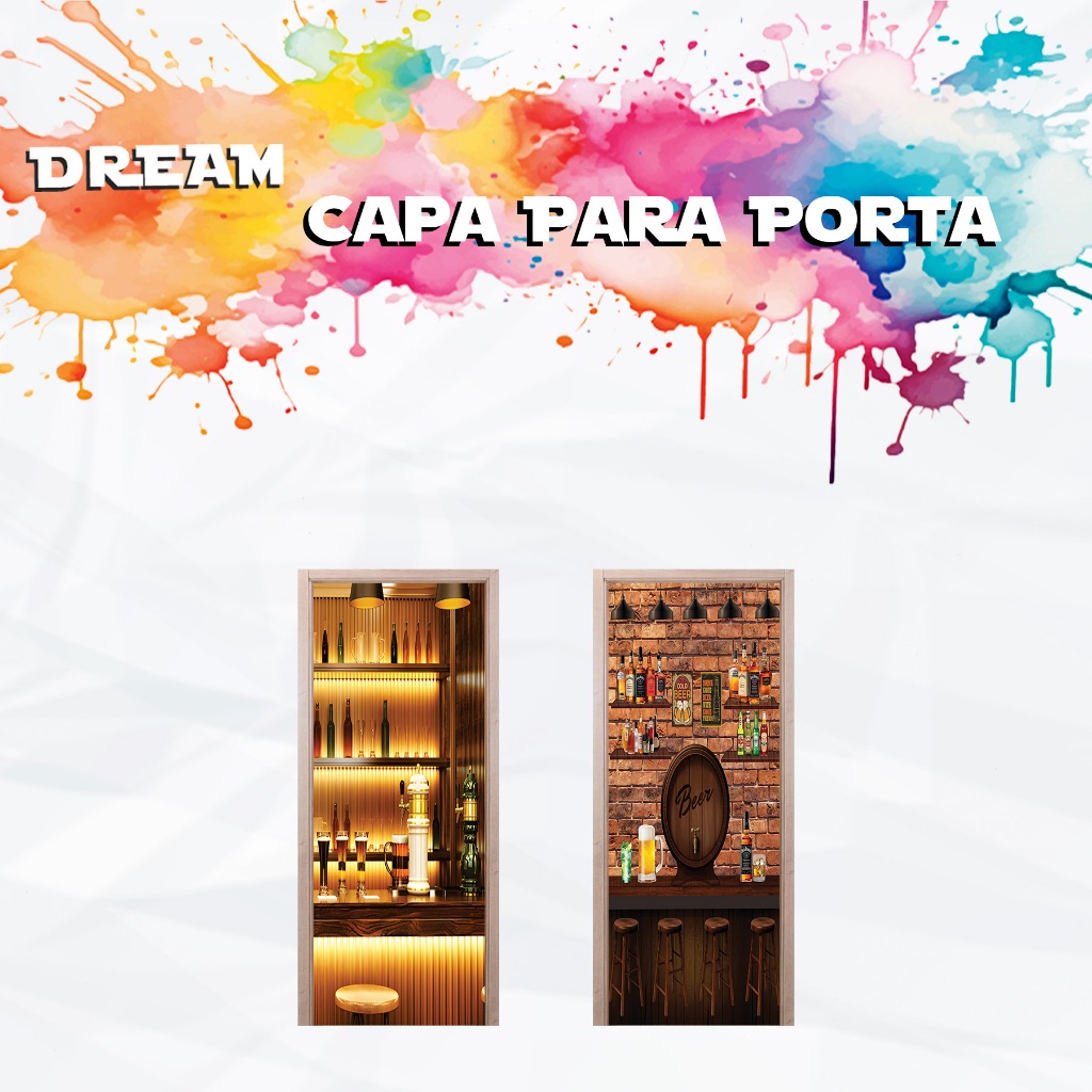Capa Para Porta Tema Boteco Bar Adulto Bebidas Decoração Elegante Tecido Sublimado