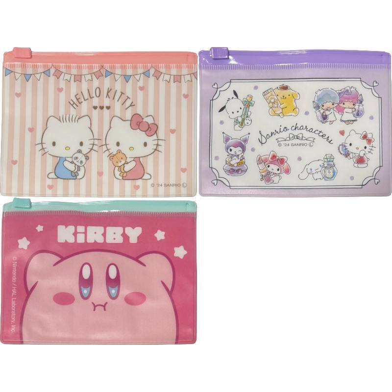【Direct from Japan】Sanrio, Japan Anime Flat Vinyl Slider Small Case Pouch M size 12 × 9 cm Accessories Card Multipurpose Case Bag (Hello Kitty, Sanrio Characters, Kirby of the Stars)