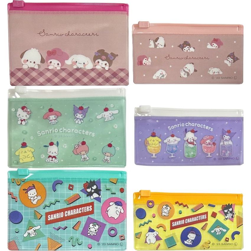 【Direct from Japan】Sanrio Characters Flat Vinyl Slider Small Case Pouch 11.2 × 5.7 cm, 12 × 8 cm 2pcs Set Accessories Card Multipurpose Case Bag (Sanrio Characters (Chill Time, Purushwa, Street))
