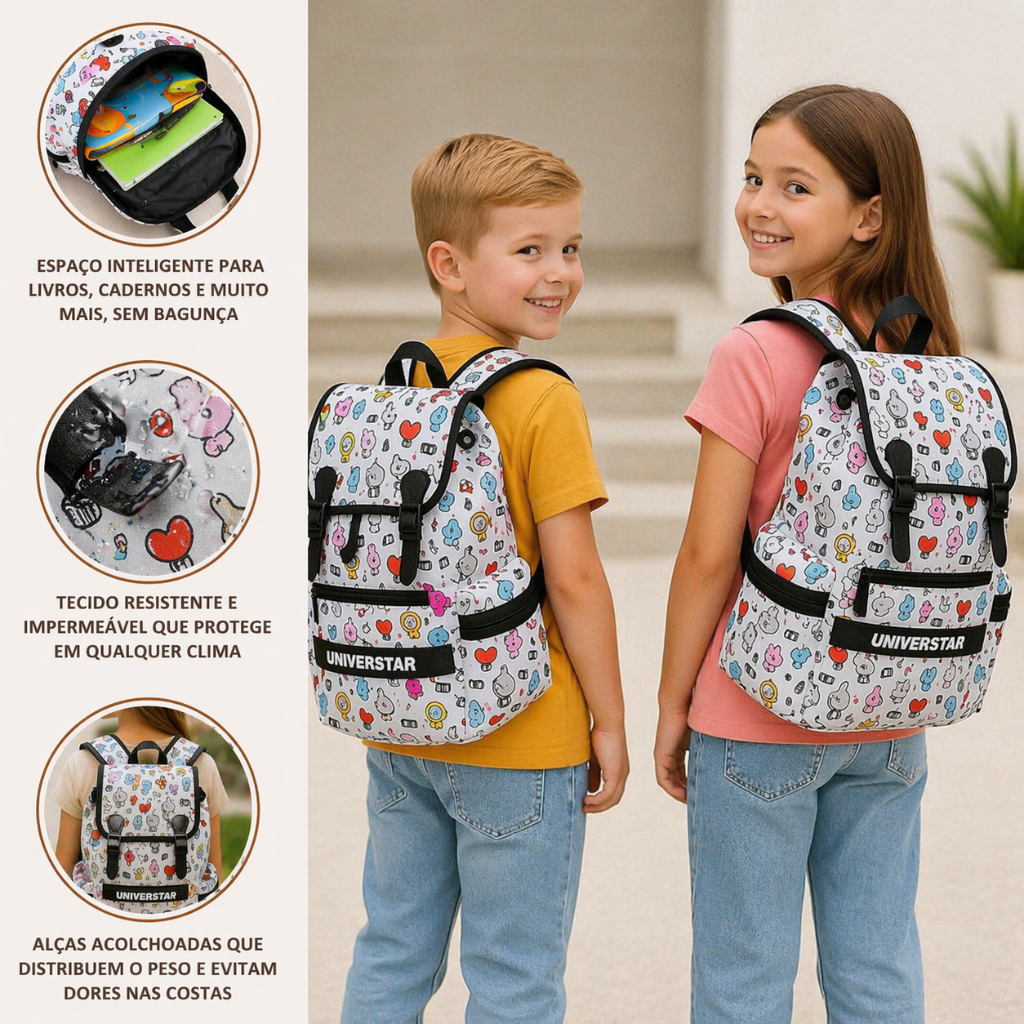Mochila Costas Escolar Trabalho Viagem Com Ursinho Bolsa Resistente Protege as Costas  Achadinhos