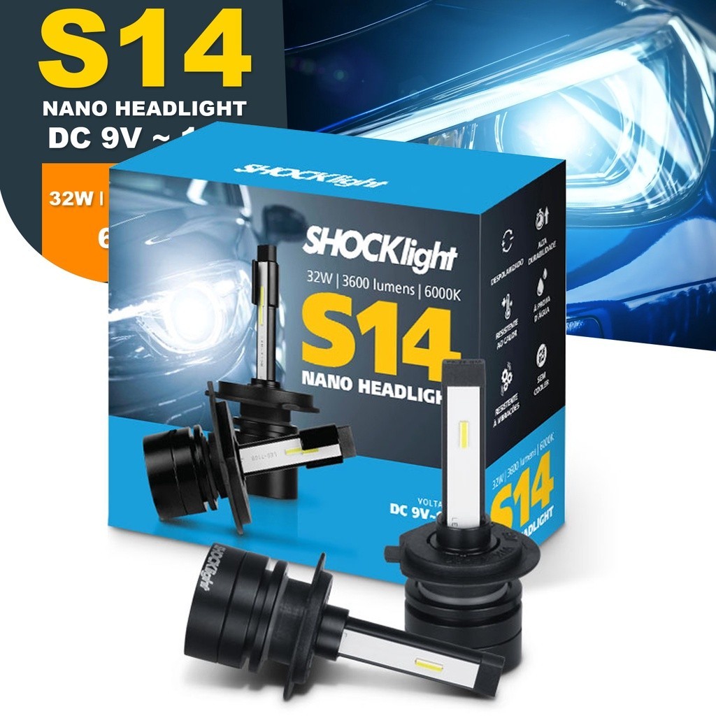 Par Lâmpada Super Led H7 Shocklight S14 Nano 6k Ultra Forte 7200LM 9V~12V