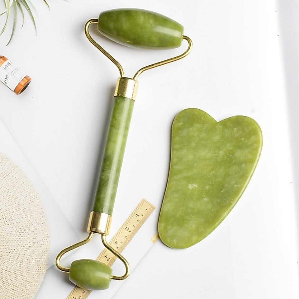 Rolo de Massagem Facial Cabeças Duplas Gua Sha Rolo Facial Rolo Facial Ferramenta Massageador Facial Olhos Pescoço Massageador Beleza Saúde Cuidados com a Pele Placa de Ferramentas Facial Pescoço Corpo Gua Sha Placa Massageador