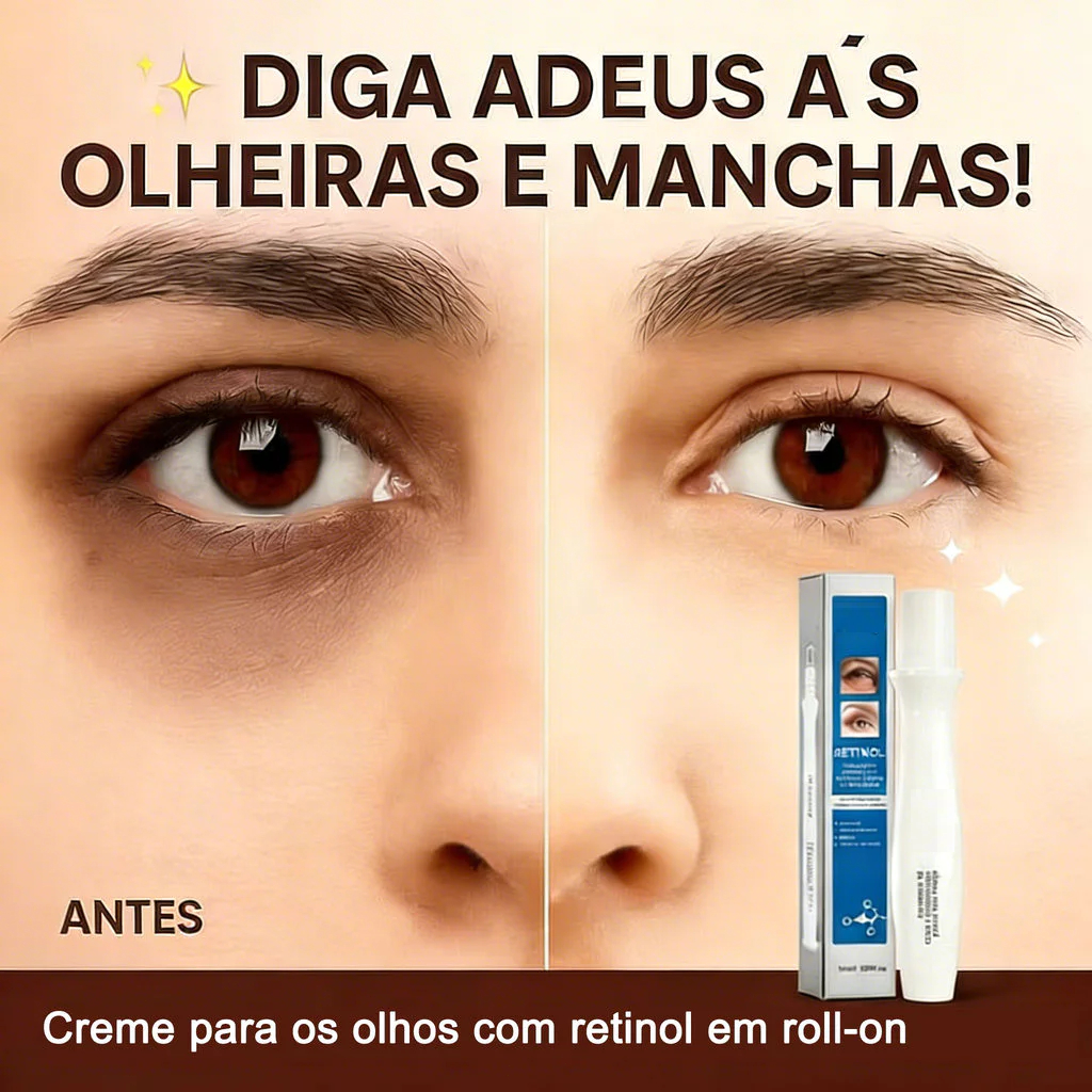 Sérum para Olhos com Retinol e Rolo de Massagem Anti-Idade Clareador Anti-Rugas Hidratação Olheiras 15ml