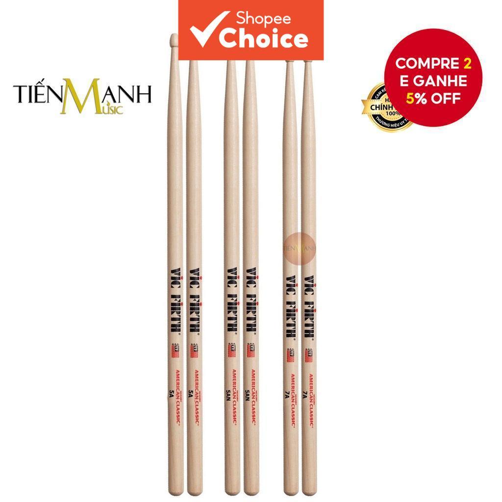 Baquetas Vic Firth American Classic Hickory-5A/7A/5AN/7AN Com Ponta De Nylon , De Madeira Autênticas Para Jogar Versátei