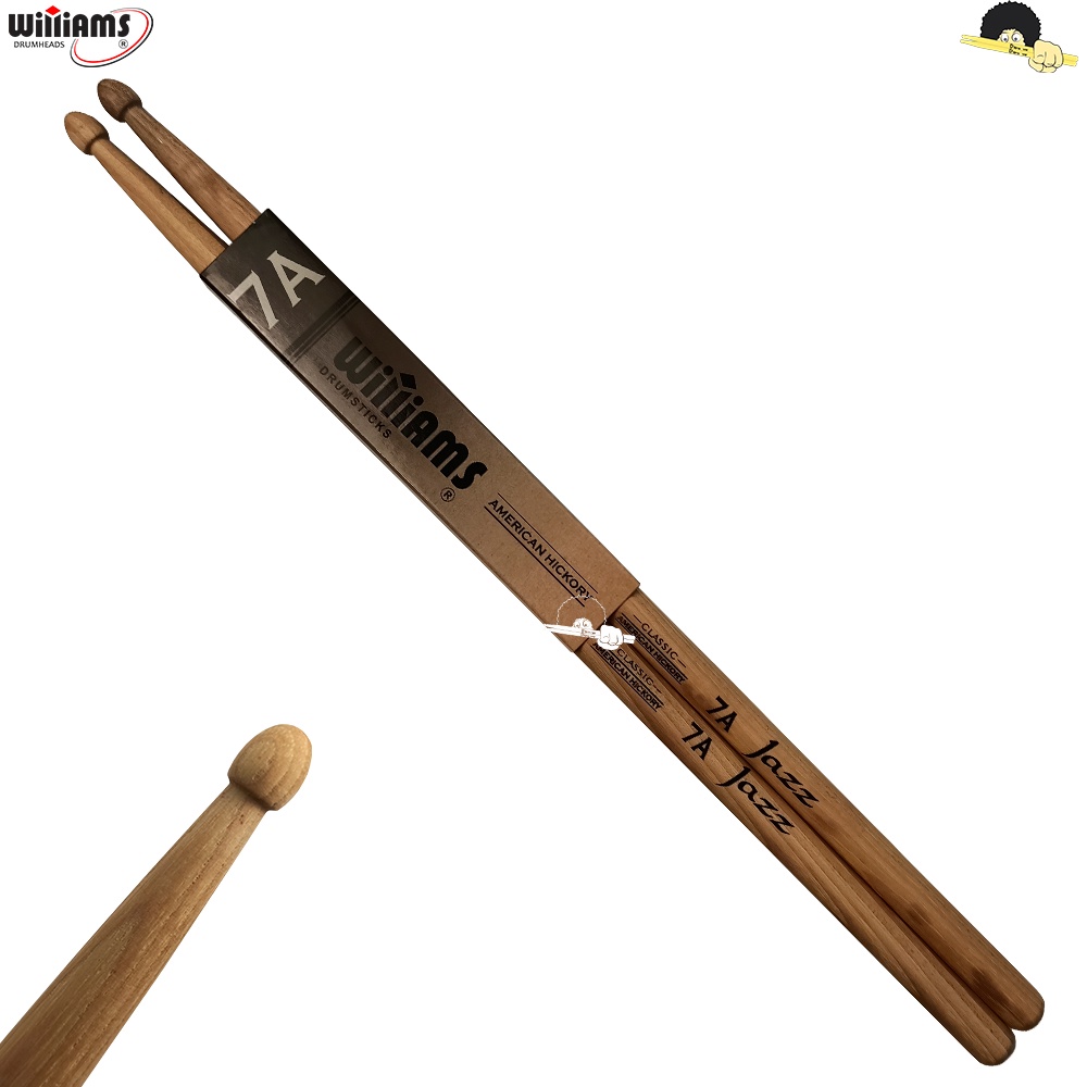 Baqueta para bateria 7A Williams Classic American Hickory - Alta durabilidade