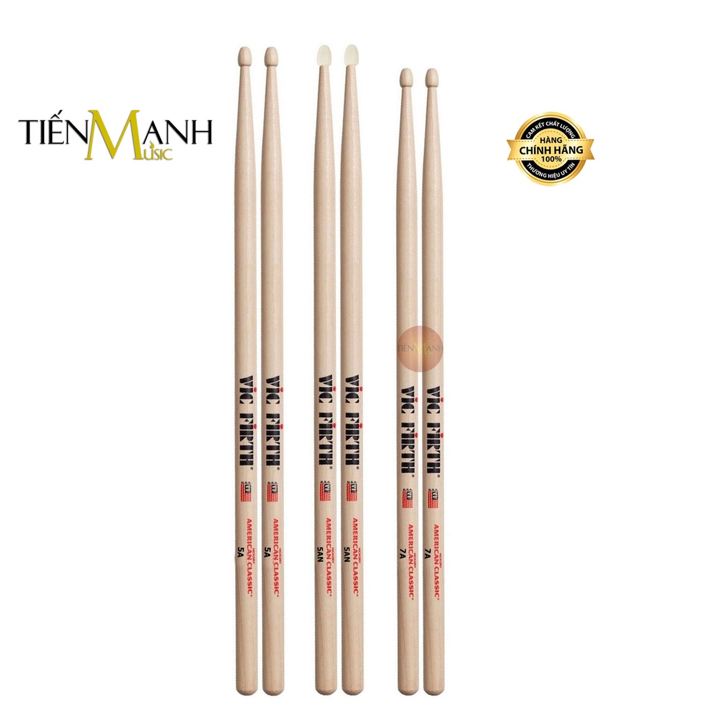 Vic Firth American Classic Hickory Baquetas 5A 7A 5AN 7AN Com Ponta De Nylon Bastões De Madeira Autênticos Para Desempen