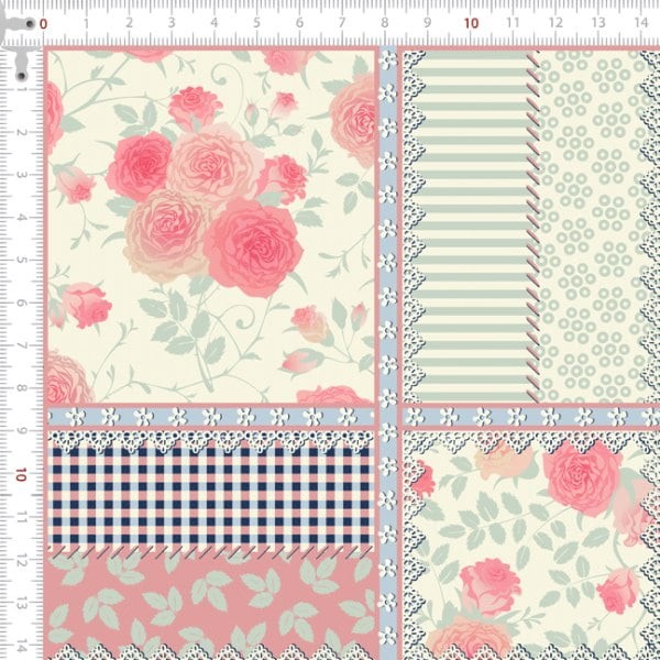 Tecido Tricoline Digital Floral Estilo Retalhos Bege Pano Patchwork Costura Ateliê Artesanato DIY