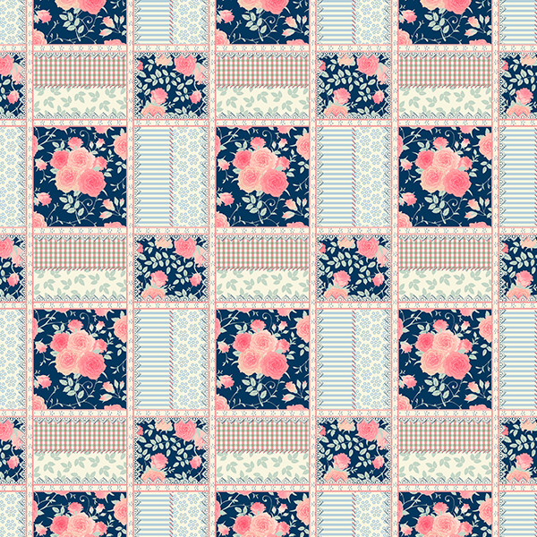 Tecido Tricoline Digital Floral Estilo Retalhos Marinho Pano Patchwork Costura Ateliê Artesanato DIY