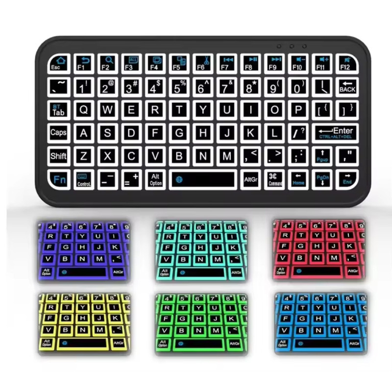 Teclado Sem Fio RGB Backlight Portátil Mini Luminoso Bluetooth Para Tablet Telefone Óptico Tipo-C Carregamento