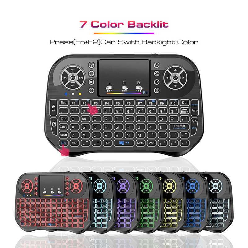 Teclado Sem Fio Air Mouse Bluetooth 2.4G Modo Duplo IR TV Controle Remoto 7 Backlight Mini Touchpad Para Android Set-top
