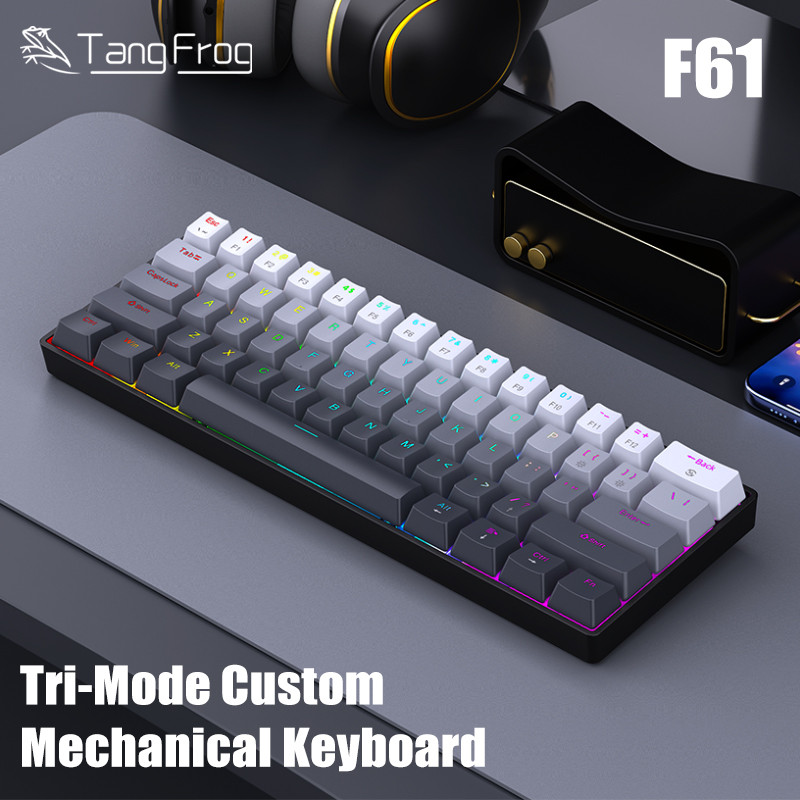 TangFrog F61 Teclado Mecânico Compacto De 61 Teclas Tri-Mode Bluetooth 2.4G Para Jogos Hot-Swap Com Fio ARGB Backlight S
