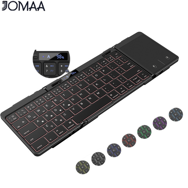 Jomaa RGB Backlight Teclado Dobrável Bluetooth Com Display De Nível De Bateria Sem Fio Recarregável Touchpad/Numérico Pa