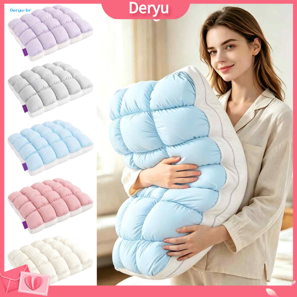 Bed Pillows for Sleeping Fluffy Down Alternative Puff Cloud Pillow Ice Silk Quilted Grid Soft Support for Side Back Slee