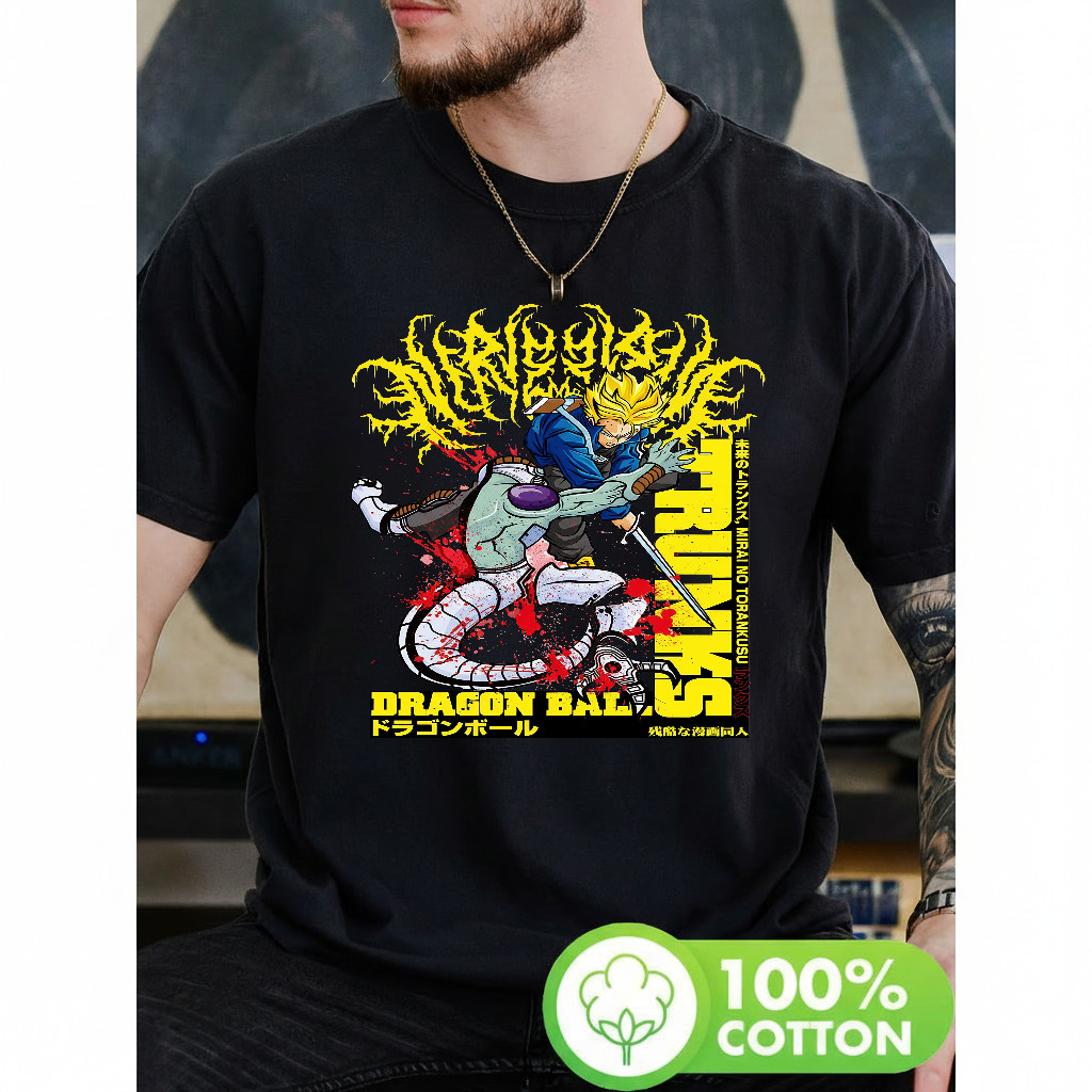 Camiseta Masculina Estampa Dragon Ball Z Trunks e Frieza em Ação Moderna Estilosa Atemporal Cena de Luta