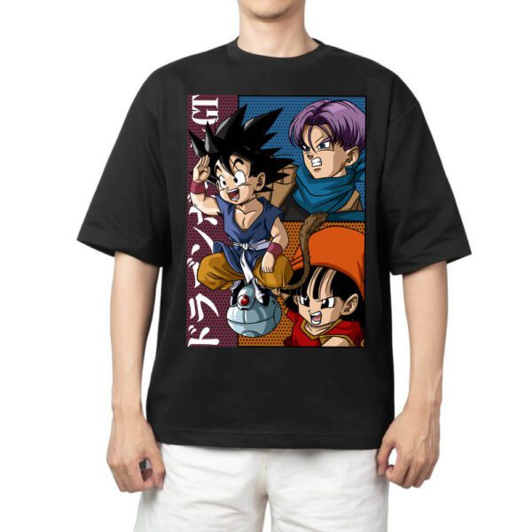 Camiseta Masculina Feminina Oversized Estampa Goku Criança Trunks e Pan Dragon Ball GT, T-shirt Streetwear