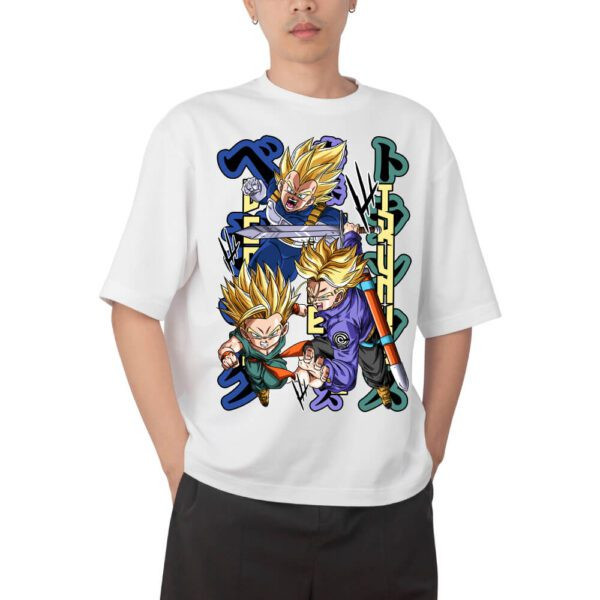 Camiseta Masculina Feminina Oversized Estampa Trunks Vegeta Goten Super Saiyajin Dragon Ball Z, T-shirt Streetwear