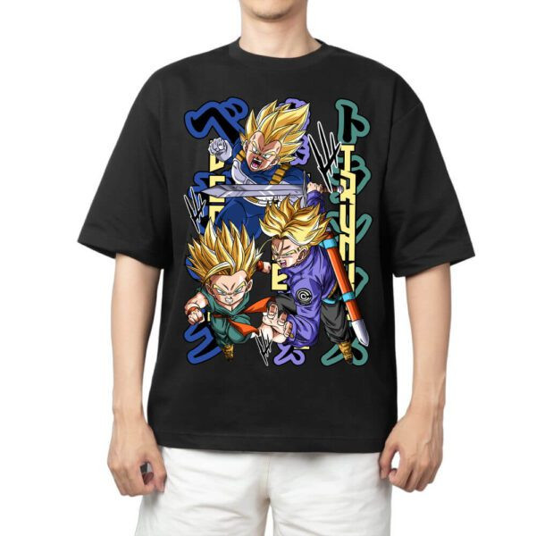 Camiseta Oversized Masculina Feminina Estampa Vegeta Trunks Goten Super Saiyajin Dragon Ball Z, Camiseta