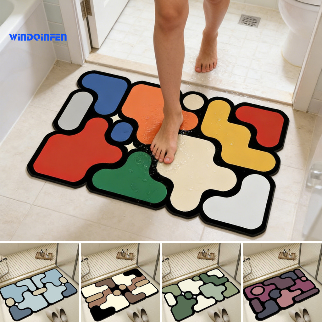 Easy to Clean Floor Mat Colorful Puzzle Non-slip Absorbent Bathroom Rug Decorative Door for Entrance Kitchen Shower Bath