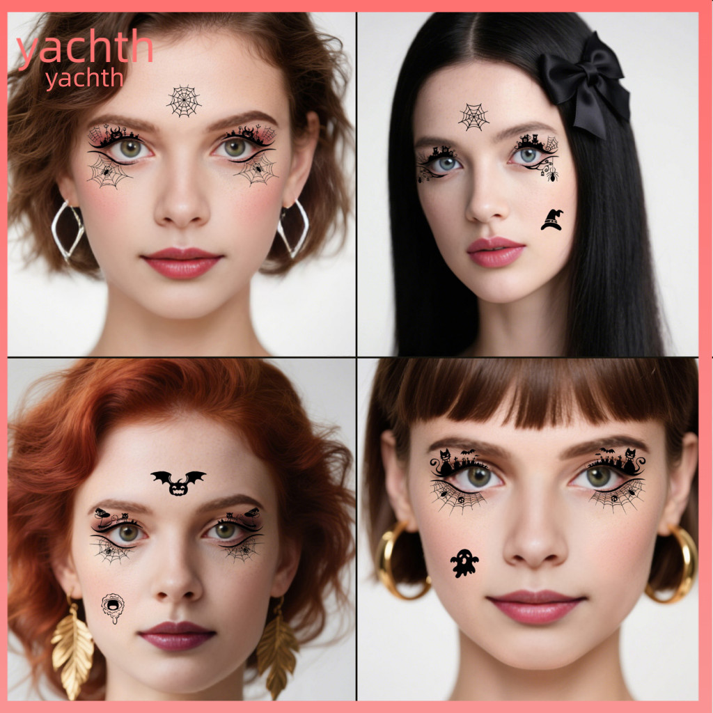 Spider Web Face Tattoos Halloween Eye Tattoo Stickers 10 Sheets Temporary Diy Bat Skull for Adults for
