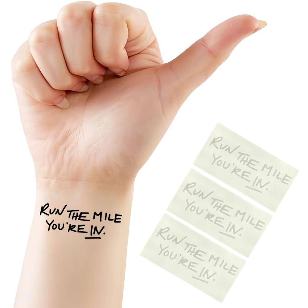 Run The Mile You're In Temporary Tattoos (3 Sheets) – Fine Line Temporary Tattoo Letters – Conscious Ink-Inspired Vegan