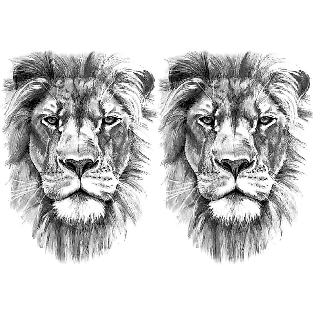 2 Sheets Realistic Animal Temporary Tattoos Stickers Sketch Lifelike Lion Designs For Men Waterproof Arm Leg Fake Body A
