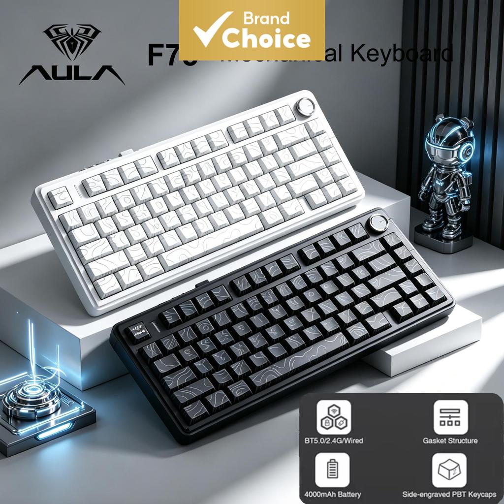 Teclado gamer mecânico AULA F75 Tri-Modo com fio/Bluetooth/2.4G, 80 teclas, RGB, estrutura de gaxeta e troca total de