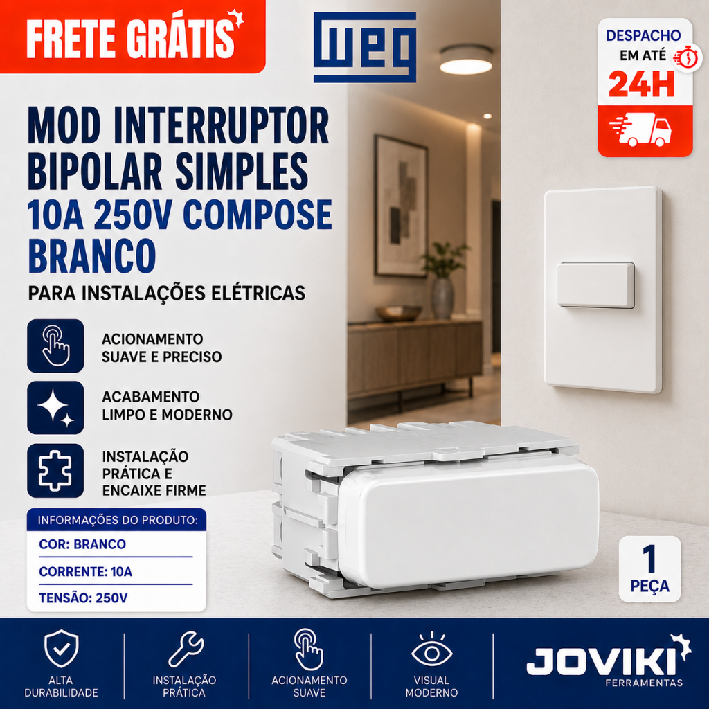 Módulo Interruptor Simples 10A 250V Compose Branco - Weg