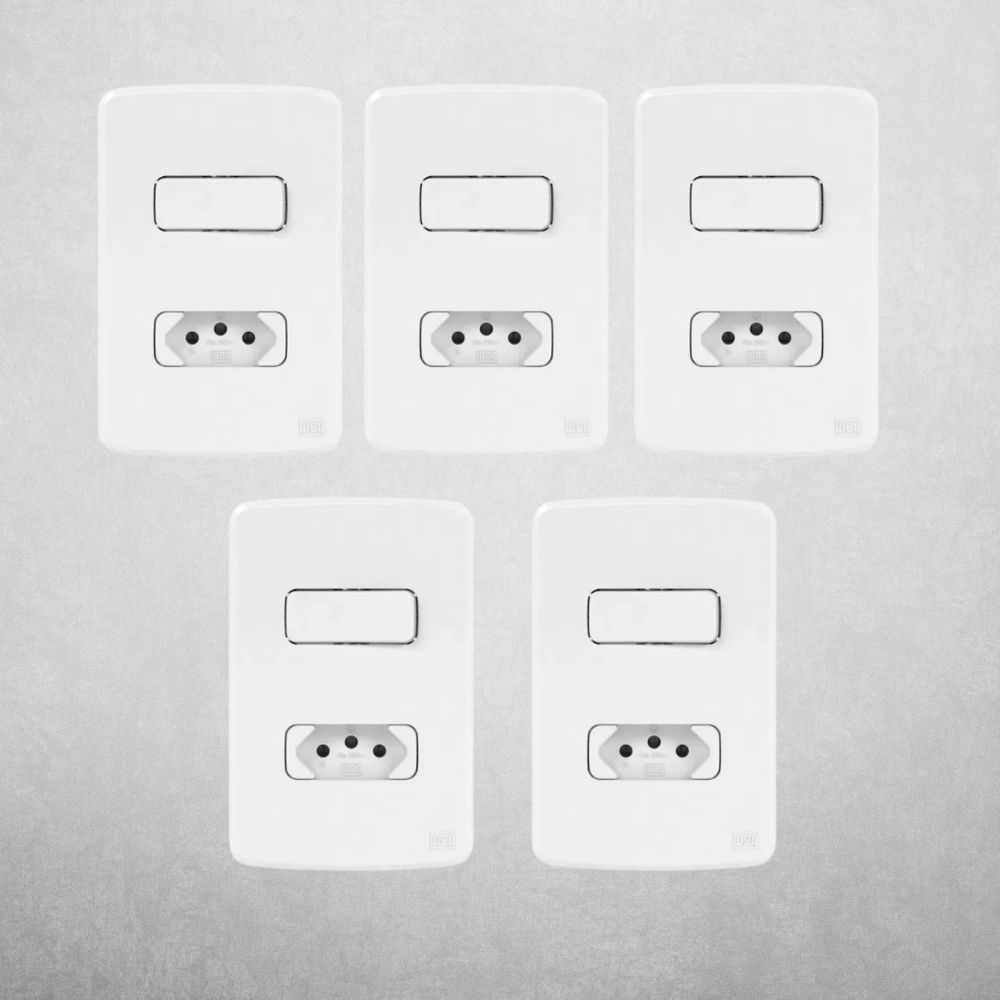 Kit 5 Tomada 10a + 1 Interruptor Simples Branco Compose Weg