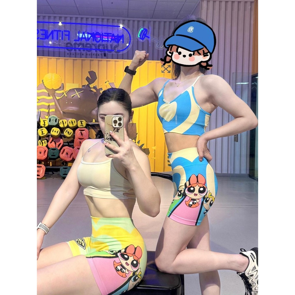 Conjunto Powerpuff Girls Academia/Legging Levanta Bumbum Cintura Alta e Top Antioxidante/Kit Fitness para Yoga e Muscula
