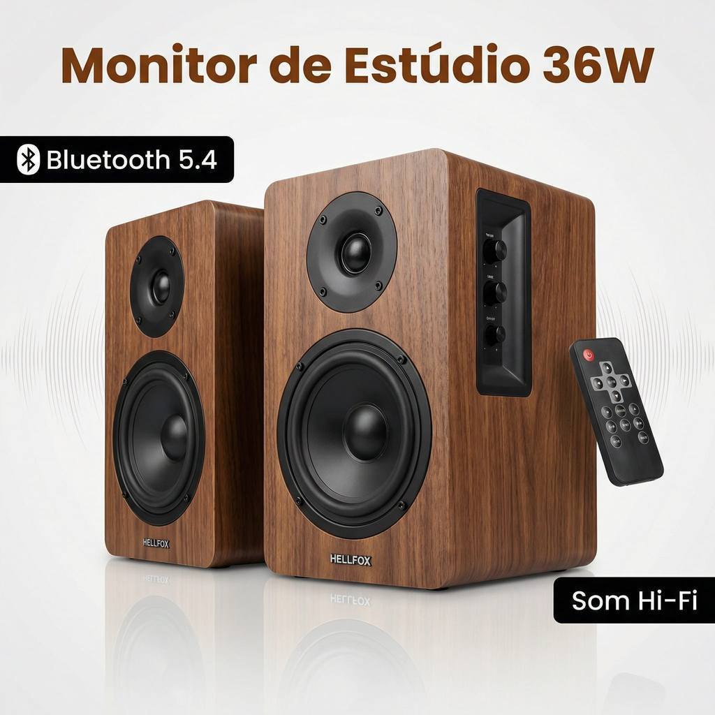 Alto-falantes De Estante Hellfox Ds19 36w Rms Bt 5.4 Wireles
