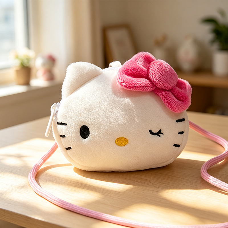 MINISO Bolsa de moedas de pescoço Hello Kitty e outros personagens Sanrio, mini pouch de pelúcia, transversal, para
