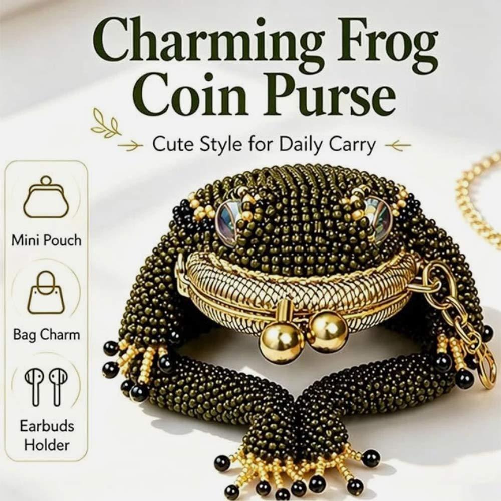 Charming Frog Coin Purse, Beaded Kiss Lock Closure Keychain Coin Purse, Mini Frog Keychain Pouch