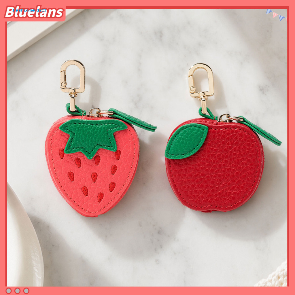 Faux Leather Wallet Fruity Pattern Mini Coin with Portable Headphone Case Pouch Bag Keychain Pendant – Cute Compact Gi