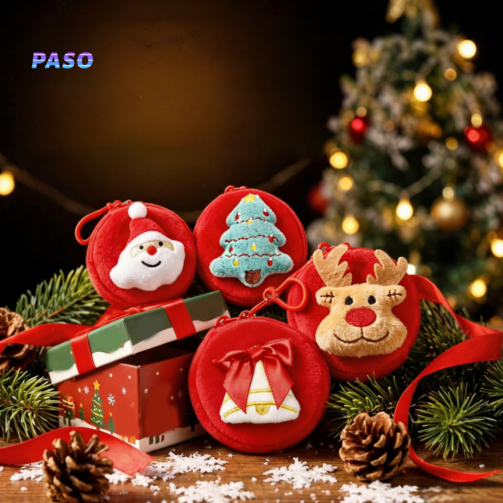 Holiday Plush Coin Pouch Festive Holder Christmas Purse for Women Girls – Cute 3d Snowman Reindeer Tree Mini Zippered