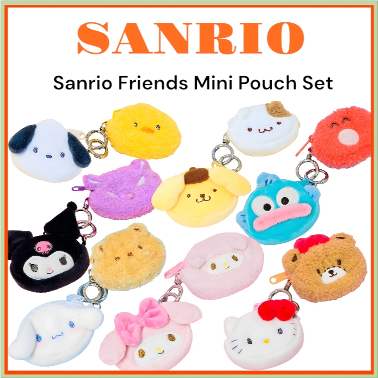 [Sanrio] Friends Mini Pouch Set kuromi Porta-Moedas (kitty mymelody pompompurin cinnamoroll hangyodon pochacco)