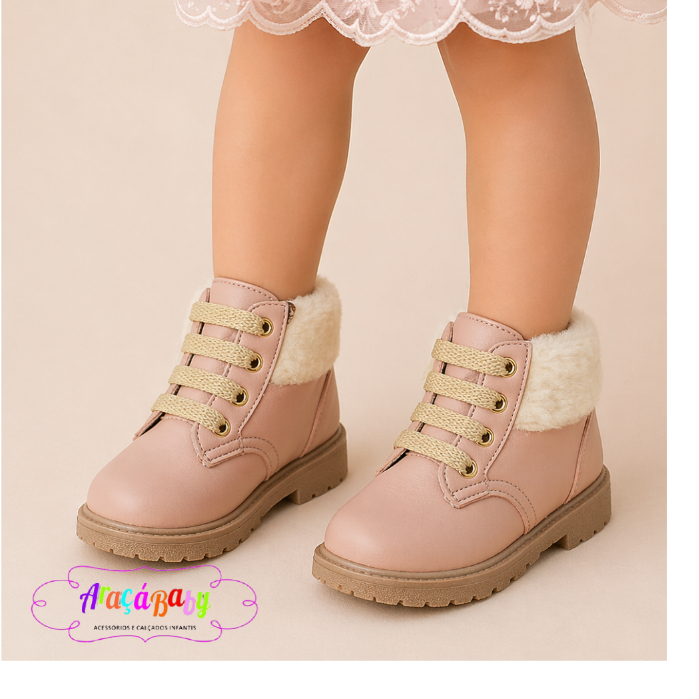 Coturno botinha infantil menina com pelinhos super quentinho para o inverno e  frio