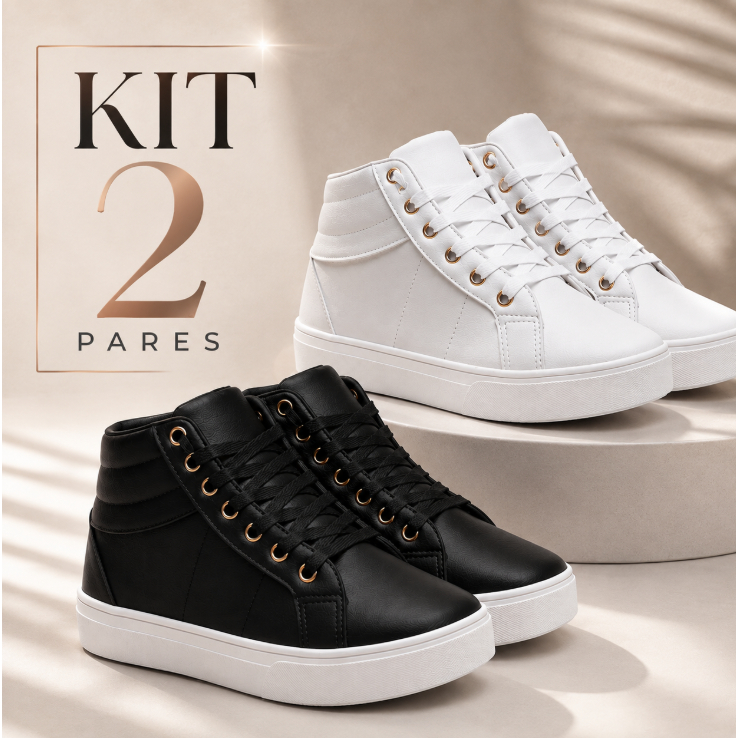Kit 2 Pares Tênis Botinha Casual Feminino Confortável Cano Alto Para Uso Diário