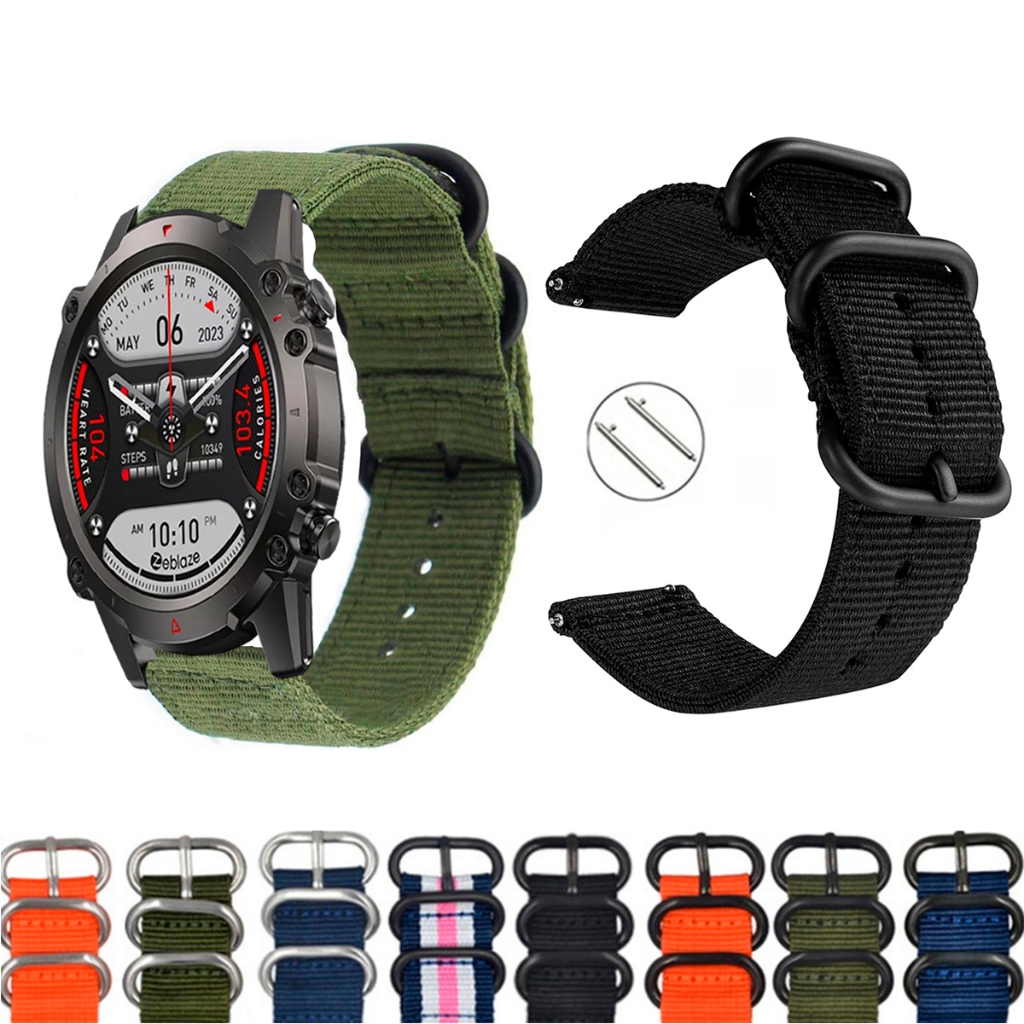 Pulseira 22mm Nylon Nato para Smartwatch Zeblaze Vibe 7 Lite de Engate Rapido
